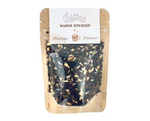 warme opkikker wit Losse thee in een zak van het merk Lottea, dit is de smaak warme opkikker, een kruidige chai thee