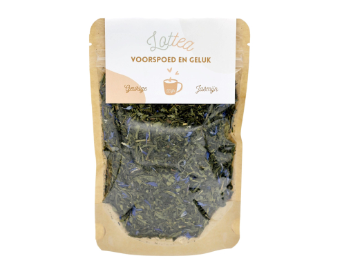 voorspoed en geluk zak Losse thee in stazak van het merk Lottea. Het is een groene jasmijnthee.