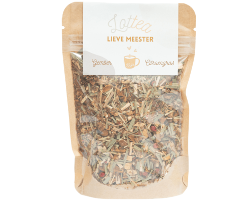 Losse thee in een stazak van Lottea, de thee heet lieve meester thee met gember en citroengras smaak.