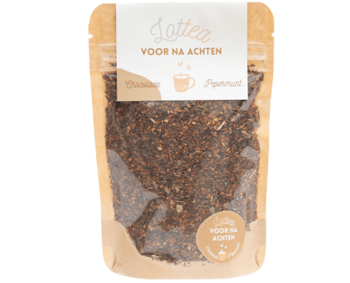 Losse thee in een stazak van het merk Lottea. Dit is een rooibos thee met chocolade en pepermunt smaak.